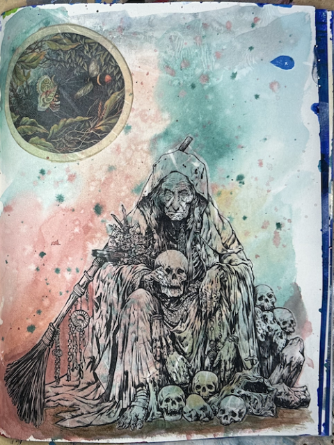Art Journal Spread with Baba Yaga